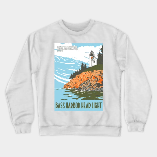 WPA Poster of Bass Harbor Head Light in Mount Desert Island, Acadia National Park, Maine Crewneck Sweatshirt by JohnLucke